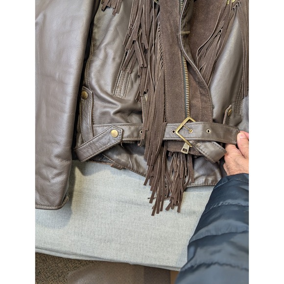 VTG Park V Leather Insulated Fringe Jacket Mens 46 Brown Suede Western Biker - Picture 9 of 11